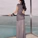 2025 High Fashion Design Slim Fit Bodycon Mesh Patchwork Long Irregular Dress_ecoleips.com