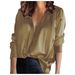 V-neck Pullover Solid Color Elegant Commuter Satin Long Sleeve Shirt For Women_ecoleips.com