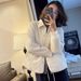 girl Hot-Selling Short Simple Turn-Down Collar Jacket For Women, Autumn And Winter New Loose Slimming Versatile Hidden Button_ecoleips.com