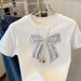 Women's White Printed T-Shirt Bow Decoration Short Sleeve Casual Top Trendy Summer Design Fashion All Match Ins Niche_ecoleips.com