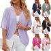 Women's Lightweight Oversized Knit Cardigan Mid-Sleeve Cover-Up Breathable Polyester Blend Barbie Pink Navy Black Mint Green_ecoleips.com