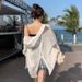 Women's White Chiffon Sun Protection Shirt Thin Breathable Summer Top With Backless Tie Cardigan For Swimwear_ecoleips.com