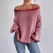 Cross-Border Off-Shoulder Knitted Versatile Loose Color-Block Striped Lantern Sleeve Lazy Sweater For Women_ecoleips.com