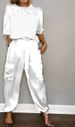 European American Spring And Autumn New Fashion Women's Solid Color Smooth Satin Three-Quarter Sleeve Top_ecoleips.com