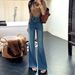 Women's Jeans For Early Autumn, Blue, Stylish And Elegant, 2025 New Vintage High-waisted Wide-leg Straight Flared Pants_ecoleips.com