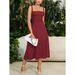 New Summer Fashion Women's Dresses Solid Square Neck Cami Ruched Corset Waist Midi A-Line Skirts Elegant Summer Party Dress Y2K_ecoleips.com