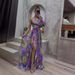 Women's Clothing Sexy Oblique Shoulder One Shoulder Long Sleeve Floral Dress Long Skirt High End Large Swing Floral Dress_ecoleips.com