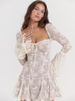 Mozision Elegant Print Mini Dress For Women Autumn Winter New Square Collar Long Sleeve Backless Loose Club Party Sexy Dress_ecoleips.com