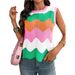 Women's Dopamine Knit Top, Short Sleeve Color Block Sweater With Wave Pattern, Y2K Casual Pullover_ecoleips.com