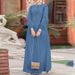 Women's Clothing New Muslim Middle Eastern Style Casual Loose Solid Color Elegant Long Sleeved Ladies Denim Long Skirt_ecoleips.com