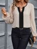 Verve 2025 Women's Fashion Autumn Winter New Color Block V-neck Puff Sleeve Blouse Top_ecoleips.com