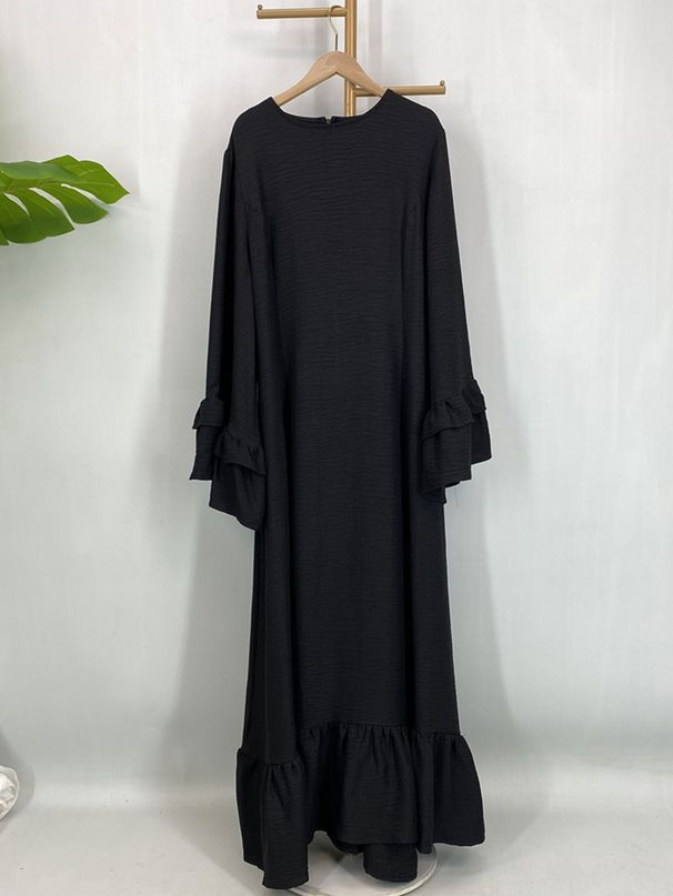Cross Border Exclusive Fashion Women's Clothing, Solid Color Patchwork Slim Fit Muslim Maxi Dress_ecoleips.com