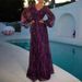 Fashion Sequin Mesh High Waist Evening Dress Ladies Sexy V Neck Long Sleeved Pleated Dress Elegant Solid Color Slim Robe Dresses_ecoleips.com