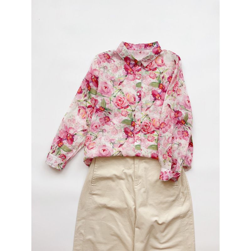 Niche Watercolor Printed Shirt Versatile Thin Floral Age-reducing Versatile Casual Women's Clothing_ecoleips.com