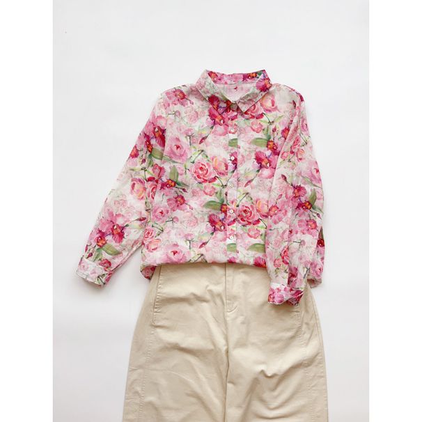 Niche Watercolor Printed Shirt Versatile Thin Floral Age-reducing Versatile Casual Women's Clothing_ecoleips.com