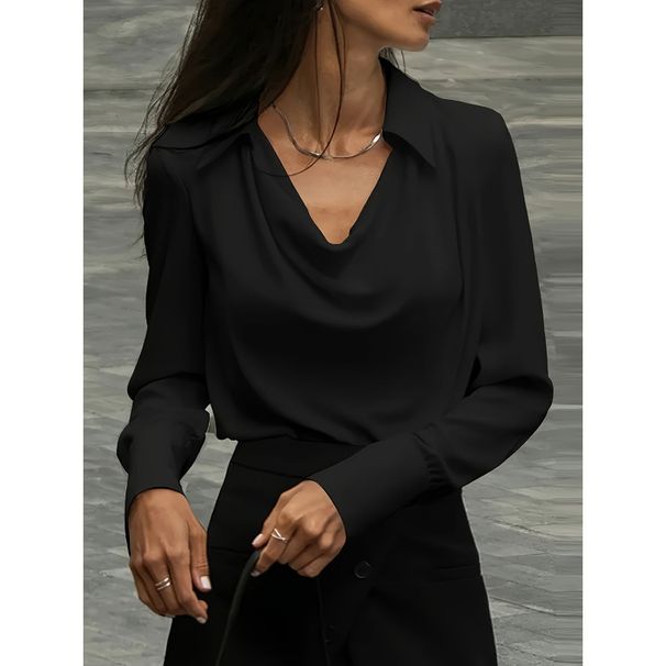 Wholesale Of Solid-Color, Simple And Stylish Women's Shirts And Blouses With A Wavy Collar For Autumn_ecoleips.com