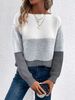 K New Knitted Sweater Women's Color Contrast Splicing Round Neck Long Sleeve Hoodie Top. No Necklaces Or Other Accessories_ecoleips.com