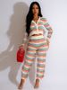 Women's Clothing Summer New Sexy Knitted Contrast Color Long Sleeved Trousers Wide Leg Casual Suit_ecoleips.com