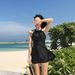 2024 Women's One Piece Swimsuit Skirt Style Concealing Tummy Slimming Backless Hollowed out Solid Color for Resort/Hot Spring_ecoleips.com