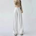 White Wide-leg Jeans For Women, Spring/summer, High-waisted, Pleated, Loose, Slimming, Hip-covering, Drapey,_ecoleips.com