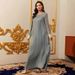 Women's Clothing Golden Light Cotton Women's Elegant Long Skirt Long Sleeve Round Neck Robe Dress_ecoleips.com