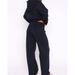 Women's V-Neck Long Sleeve Sportswear Set – Solid Color Trousers & Top (S-XL, Navy Blue/Pink)_ecoleips.com