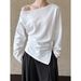 Asymmetrical Off-Shoulder Sweatshirt With Draped Detail & Side Slit - Women's Fashion Cropped Top In Black, Grey, White (Sizes M/L)_ecoleips.com
