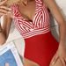 Aria Basics 2023 New In-Stock European And American Style Women's One-Piece Swimsuit Striped Print Triangle Sexy Bikini_ecoleips.com