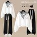 Women's Clothing Relaxed Patchwork Faux Two Piece Hoodie Set With Straight Leg Wide Leg Pants Casual Loose Fitting Clothing_ecoleips.com