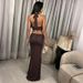 Deep V Halter Tie-Front Top With Sequin Low-Waist Skirt Set - Women's Sexy Evening Outfit Sensational Deep V Halter Neckline_ecoleips.com