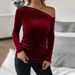 Women's Clothing autumn and winter new women's clothing sexy off shoulder oblique collar slim velvet long sleeved solid color cocktail top_ecoleips.com