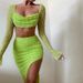 FY22396 Knitted Beaded Square Neck Long Sleeve And Short Set Spring Women's Sexy Crop Top Skirt_ecoleips.com