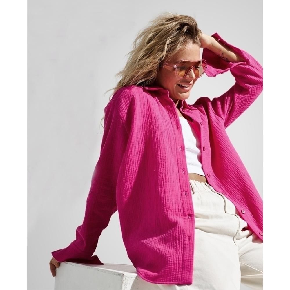 Women's Clothing Season Long Sleeved Pure Cotton Crepe Shirt New Comfortable Loose Shirt Shawl_ecoleips.com