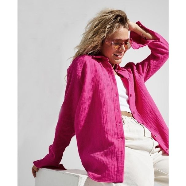 Women's Clothing Season Long Sleeved Pure Cotton Crepe Shirt New Comfortable Loose Shirt Shawl_ecoleips.com