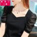 Women's Ice Silk Short Sleeve T-Shirt – French Courtly Style With Puff Sleeves, Breathable & Stretchy Summer Top For Casual & Elegant Looks_ecoleips.com