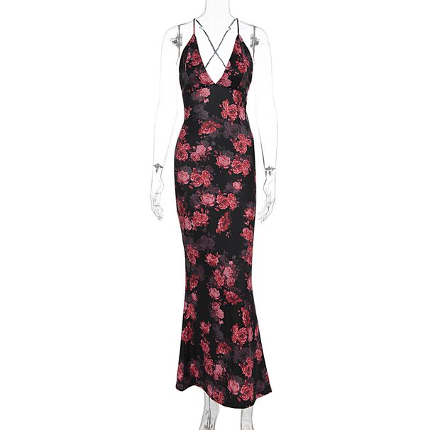 Cross-border European And American Style Women's Clothing 2025 Summer New Fashion Mature Floral Low-cut Slim-fit_ecoleips.com