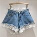 Women's Clothing Design Sense Lace Lace Slim Hot Girl Denim Shorts Female Fashionable Personality Age Reducing High Waist Wide Leg Hot Pants_ecoleips.com
