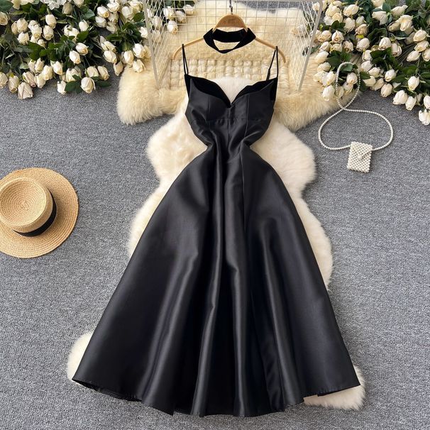 French Retro Hepburn Style Women's Halter Dress Elegant Slimming High Waist Design New Summer Fashion_ecoleips.com