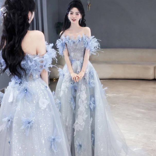 Blue Evening Dress For Women 2026 New Model, High-end, Luxurious, Niche Wedding Dress, Birthday, Adult Toast, Engagement_ecoleips.com