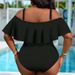 European And American Fashion plus Size Onesie Women's Ruffle Triangular Pleat Slimming Effect Tummy Conceal Swimwear_ecoleips.com