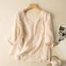 This 2026 Summer Embroidered Cotton And Linen Top Is Loose, Elegant, Artistic And Retro With Three-Quarter Sleeves. It F_ecoleips.com