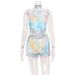 Women's Ethnic Print Two Piece Set Strapless Halter Neck Top With Loose Shorts Fashionable Style_ecoleips.com