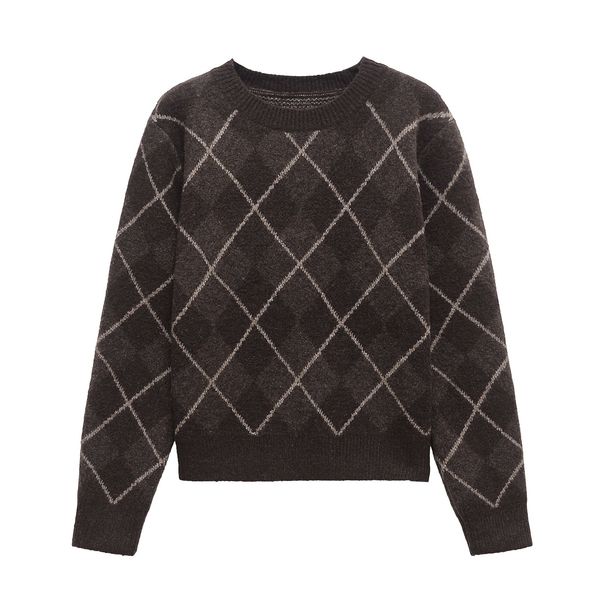 Aria Basics Aria Basics ZA Foreign Trade Wholesale European And American Style New Fashion Retro Diamond Pattern Knit Versatile Pullover Round_ecoleips.com