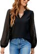K Women's New Solid Color V-neck Lace Spliced Chiffon Top_ecoleips.com