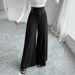 Voya Women's Black High Wide-leg Women, Slimming , Floor-length Straight Pants With Metal Button Decoration, Suitable Commuter Professional Trousers_ecoleips.com