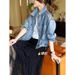 Fashionable Simple Design Sequin Denim Jacket Women, 2026 Spring Autumn New Style, Versatile And Loose-fitting Top For_ecoleips.com