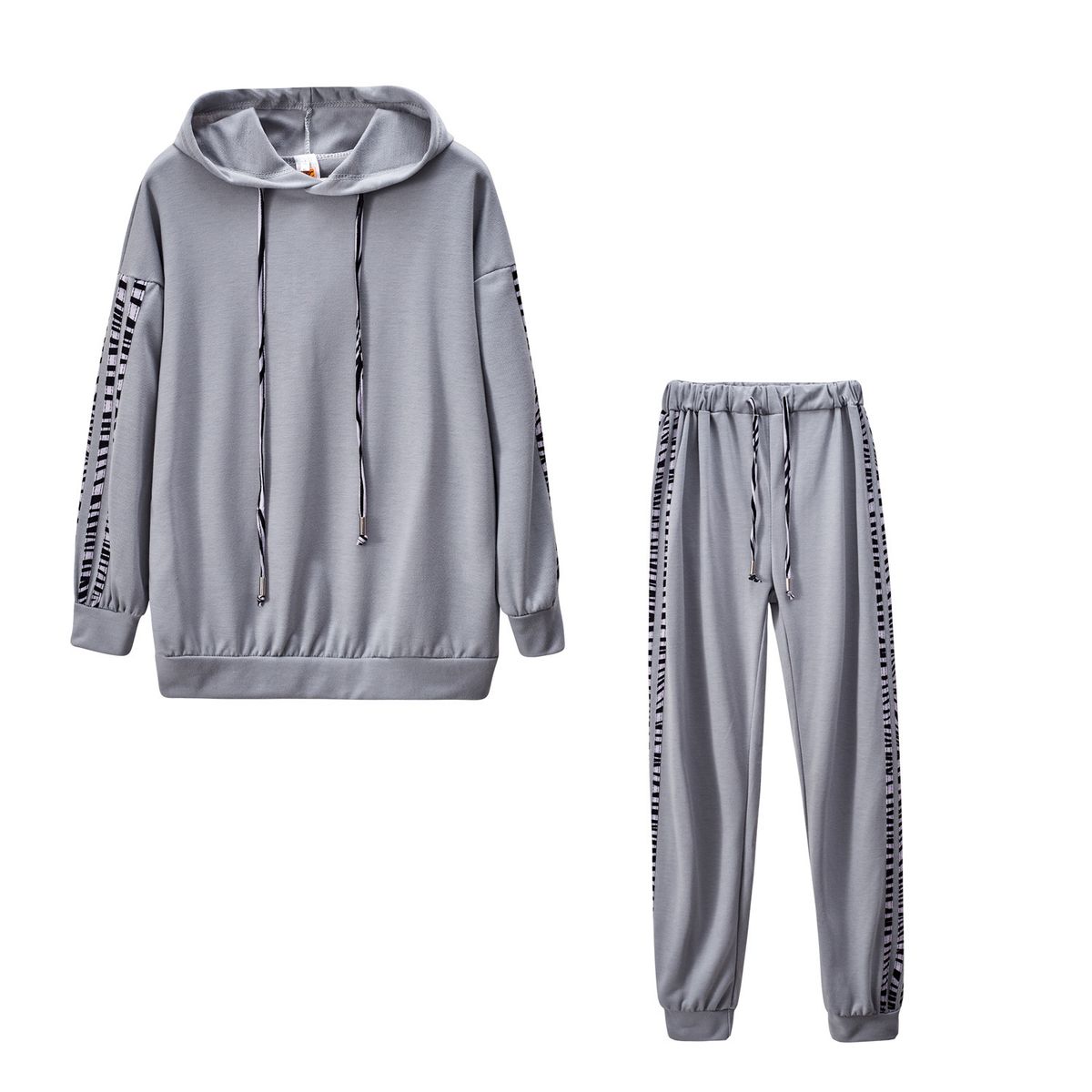 2026 Spring European And American Foreign Trade Hot Sale Fashion Casual Solid Color Striped Two-Piece Tracksuit_ecoleips.com