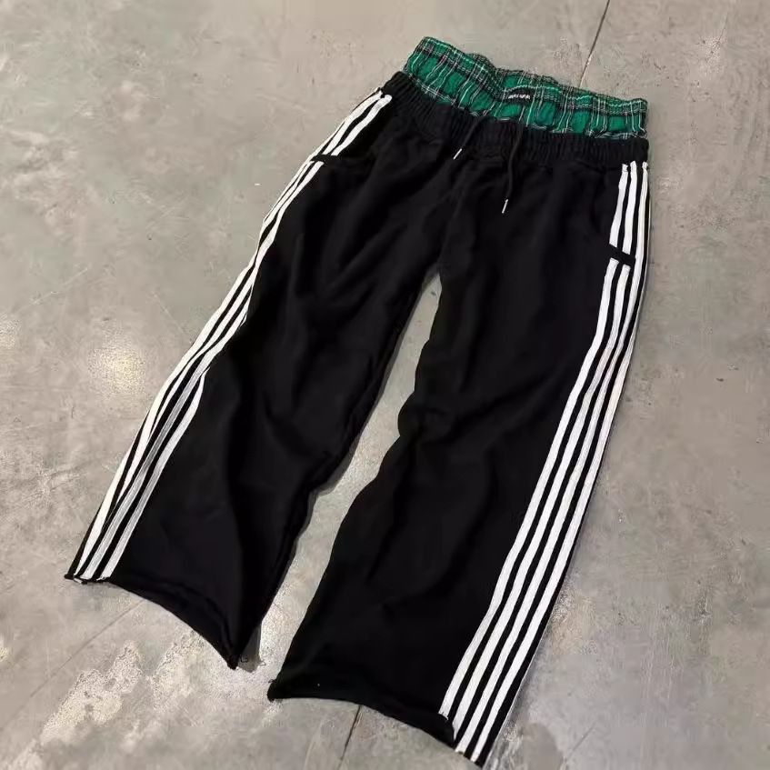 Women's Clothing Splicing Double Waist Sweatpants Casual Pants Retro Style Design Sports Pants_ecoleips.com