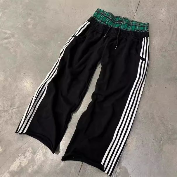 Women's Clothing Splicing Double Waist Sweatpants Casual Pants Retro Style Design Sports Pants_ecoleips.com