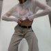 Women's Long Sleeved Mesh T-Shirt Solid Color High Neck Slim Fit See through Top for Early Autumn_ecoleips.com
